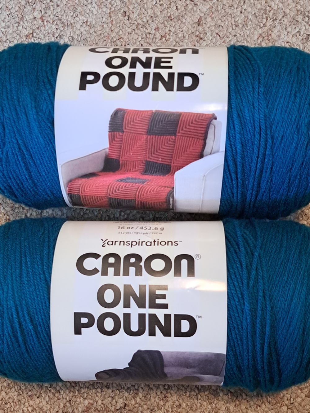 Caron One Pound Teal Acrylic Yarn - Deep Sea Teal